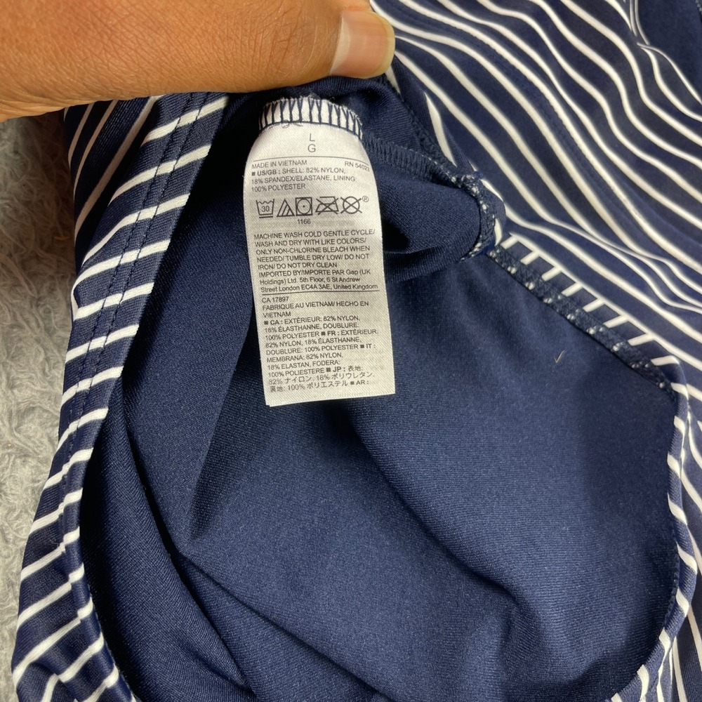 GapBody Navy Blue White Striped Ruched Halter One Piece Swimsuit Large - Picture 7 of 9